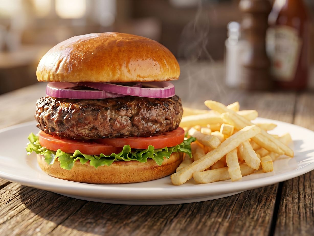 All-American Burger & Fries at Blowin' Smoke BBQ @ Prime Time Butcher in WOODBURY, NY 11797 | YourMenu® Online Ordering