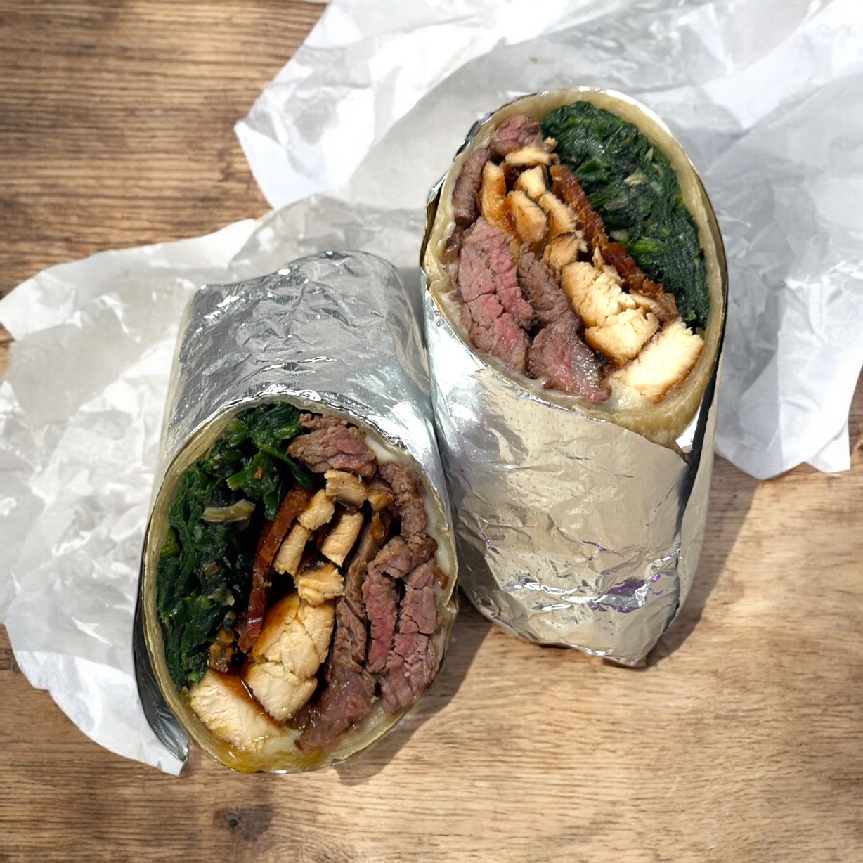 Steak & Chicken Power Wrap at Blowin' Smoke BBQ @ Prime Time Butcher in WOODBURY, NY 11797 | YourMenu® Online Ordering