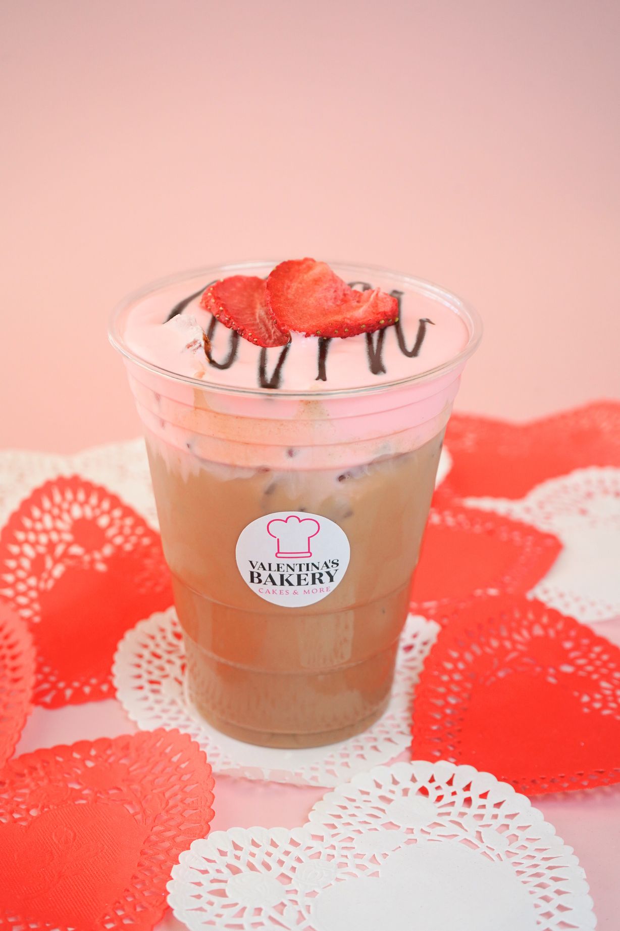 Chocolate Covered Strawberry Latte at Valentina's Bakery in Boca Raton, FL 33428 | YourMenu® Online Ordering
