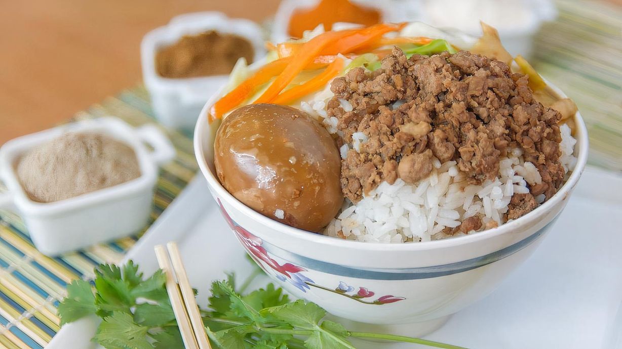 Oriental Ground Pork on Rice and Boiled Egg at Jumbo Jumbo Chicken & Tea in Ellicott City, MD 21042 | YourMenu® Online Ordering