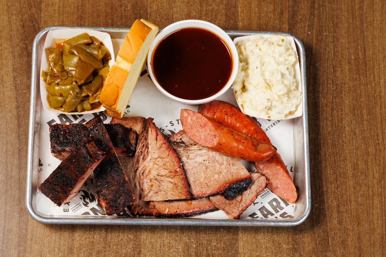 2 Meat Plates at Earnest B's BBQ in Frisco, TX 75033 | YourMenu® Online Ordering
