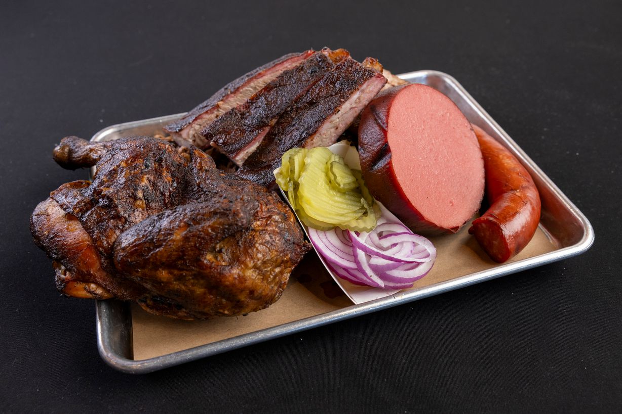 3 Meat Plate at Earnest B's BBQ in Frisco, TX 75033 | YourMenu® Online Ordering