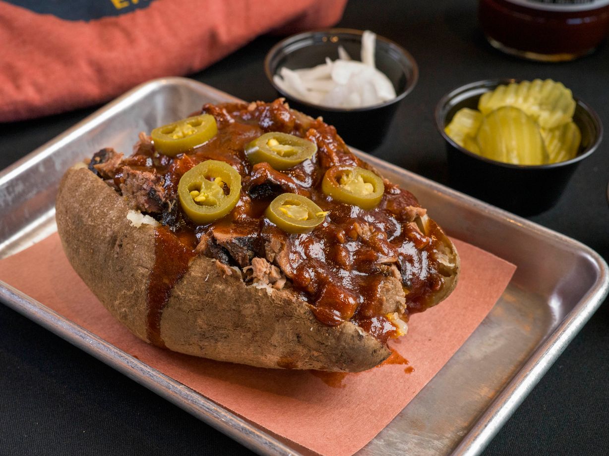 Chopped Beef Brisket BBQ Loaded Potato at Earnest B's BBQ in Frisco, TX 75033 | YourMenu® Online Ordering