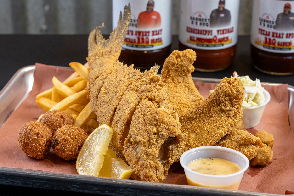 Catfish Fillet Plate (2 Pieces) at Earnest B's BBQ in Frisco, TX 75033 | YourMenu® Online Ordering
