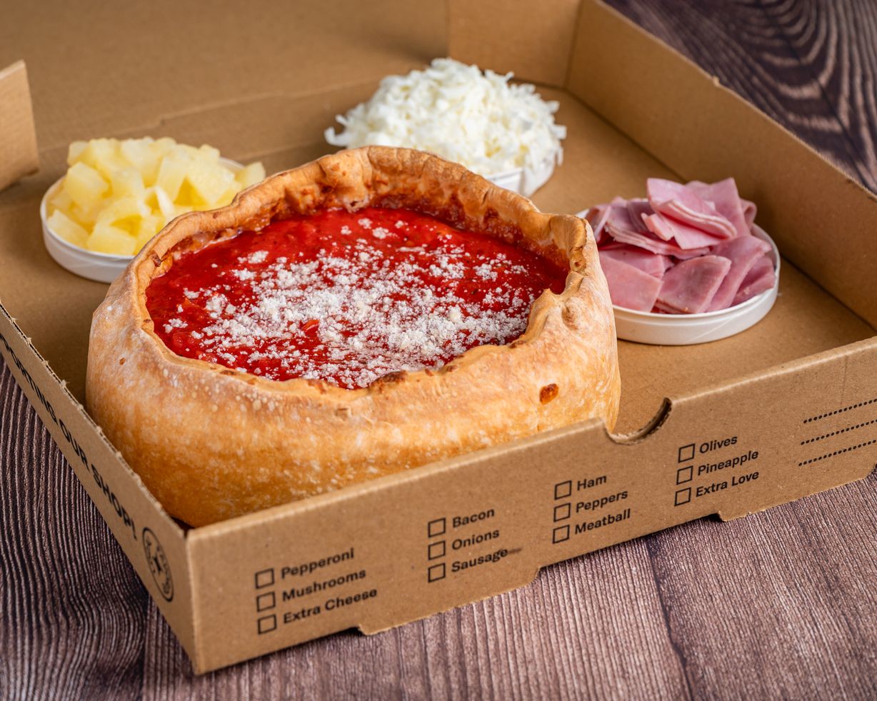 Hawaiian Chicago Deep Dish Pizza at Deeplicius Pizza in Coral Gables, FL 33134 | YourMenu® Online Ordering
