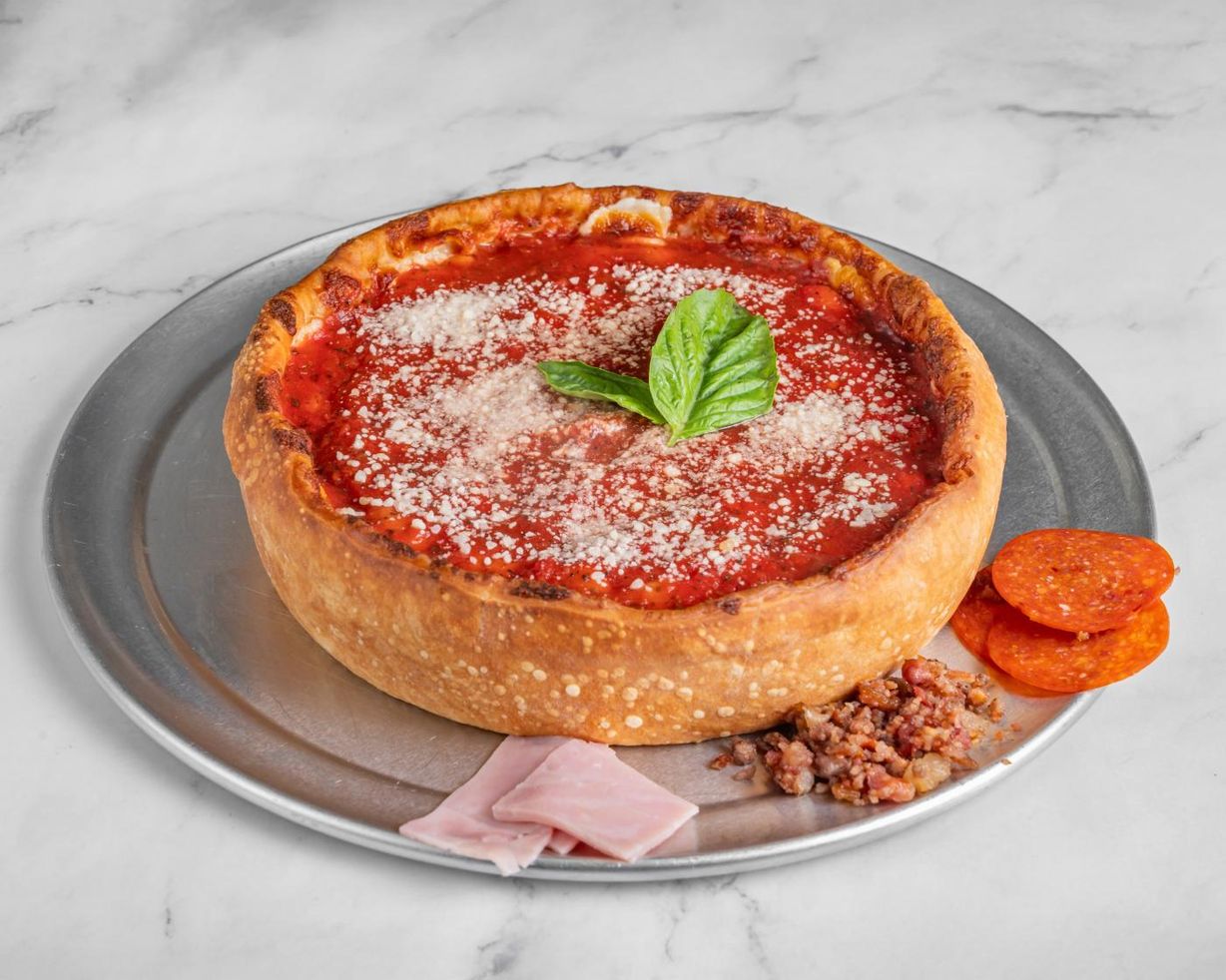 Meat Lover Chicago Deep Dish Pizza at Deeplicius Pizza in Coral Gables, FL 33134 | YourMenu® Online Ordering