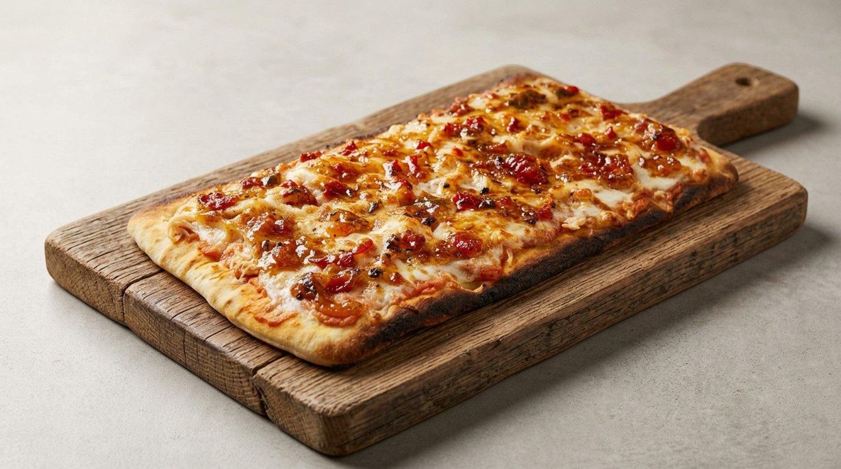 Chicken Bacon Jam Alfredo Flatbread at Old School Cofé in Vinton, OH 45686 | YourMenu® Online Ordering