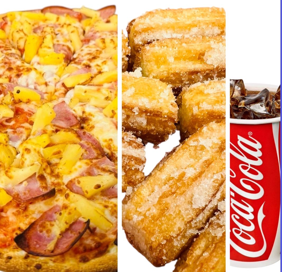 Small Hawaiian +ChurroBites +21ozFt Drink at Moxee Pizza  in Moxee, WA 98936 | YourMenu® Online Ordering