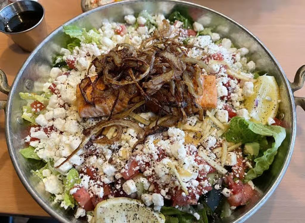 Grilled Salmon Salad at Izgara Mediterranean Weston in Weston, FL 33326 | YourMenu® Online Ordering