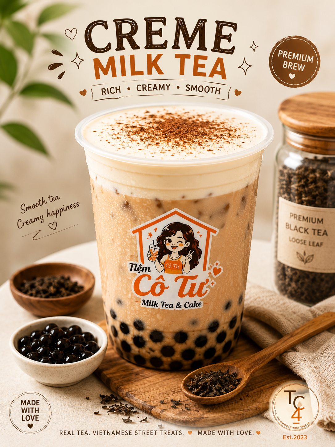 Crème Brûlée Milk Tea\ Boba at Tiệm Cô Tư (TC4) | Vietnamese Restaurant in Charlotte, NC 28269 | YourMenu® Online Ordering