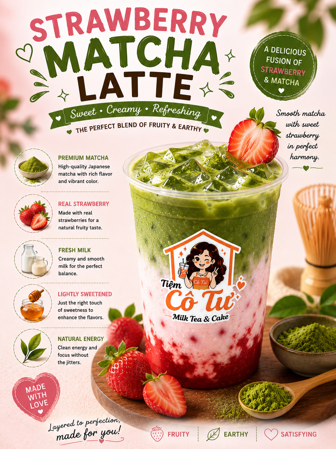 Strawberry Matcha Latte at Tiệm Cô Tư (TC4) | Vietnamese Restaurant in Charlotte, NC 28269 | YourMenu® Online Ordering