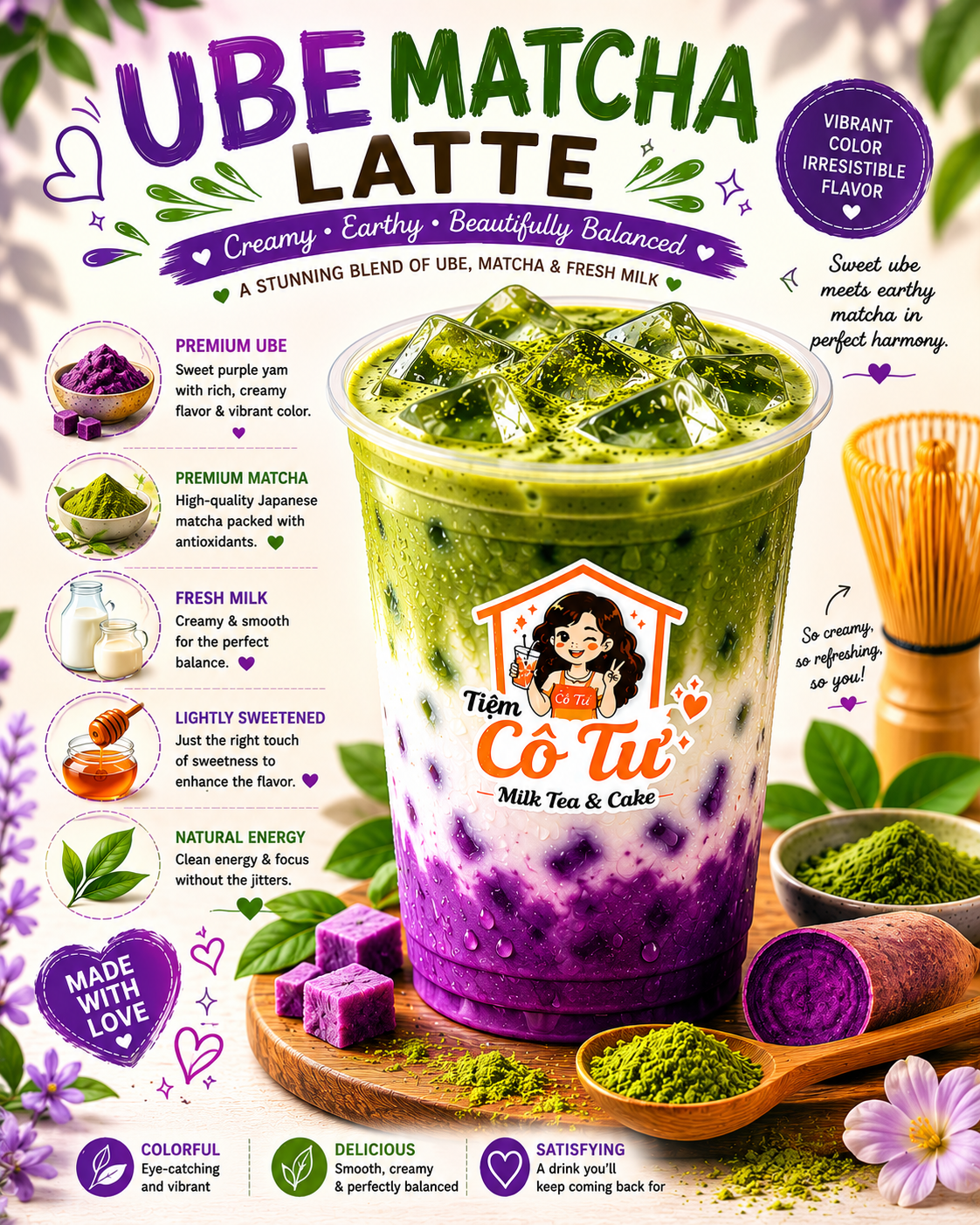 Ube Matcha Latte at Tiệm Cô Tư (TC4) | Vietnamese Restaurant in Charlotte, NC 28269 | YourMenu® Online Ordering