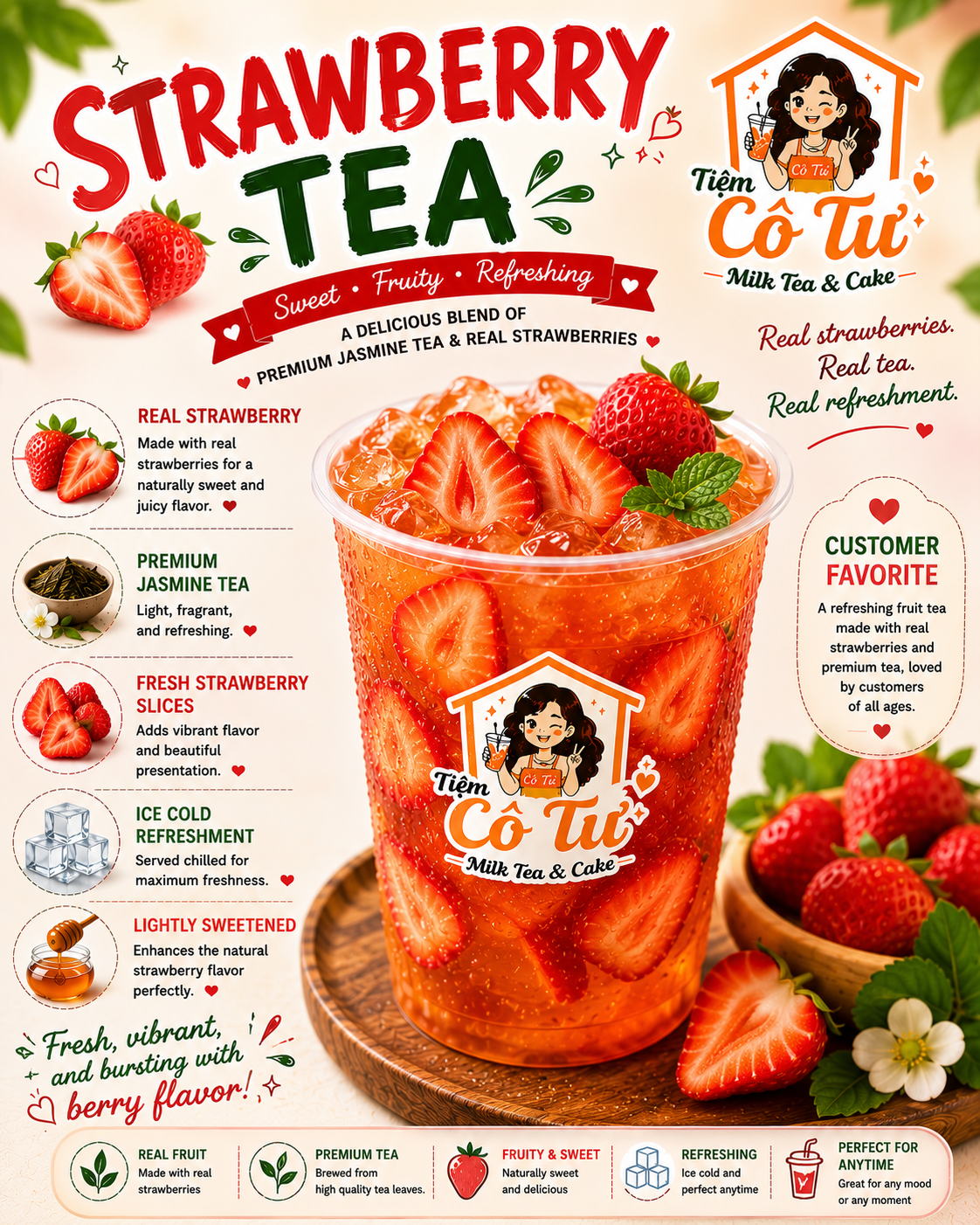 Strawberry Tea at Tiệm Cô Tư (TC4) | Vietnamese Restaurant in Charlotte, NC 28269 | YourMenu® Online Ordering