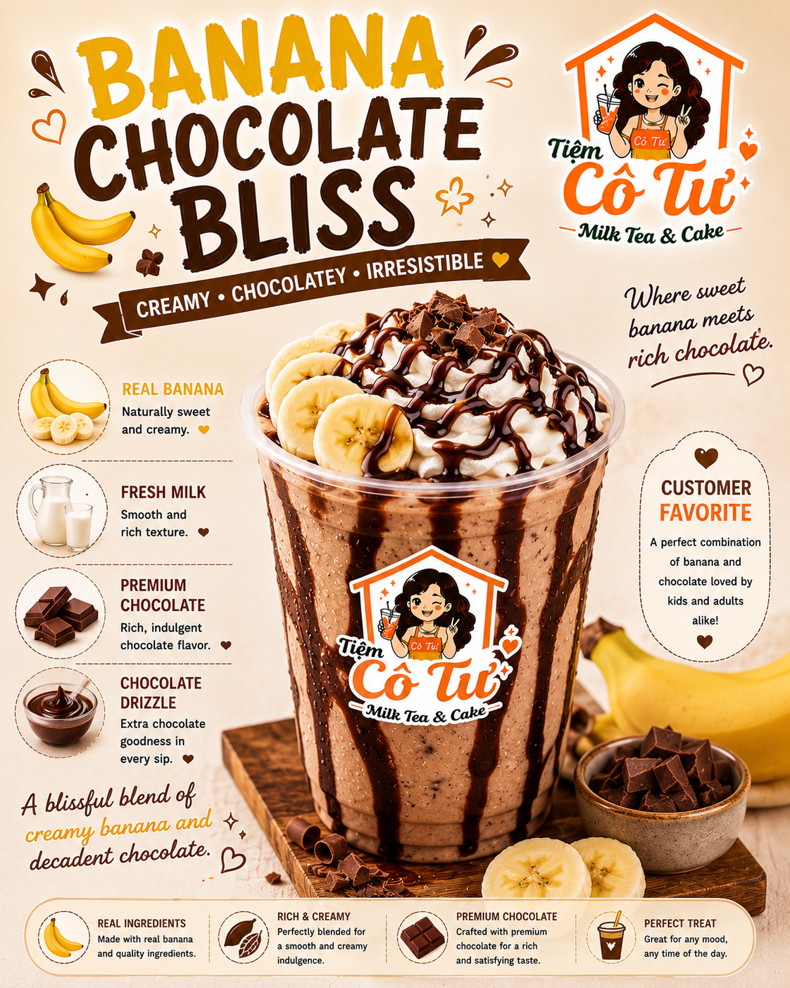 Banana Chocolate Bliss at Tiệm Cô Tư (TC4) | Vietnamese Restaurant in Charlotte, NC 28269 | YourMenu® Online Ordering