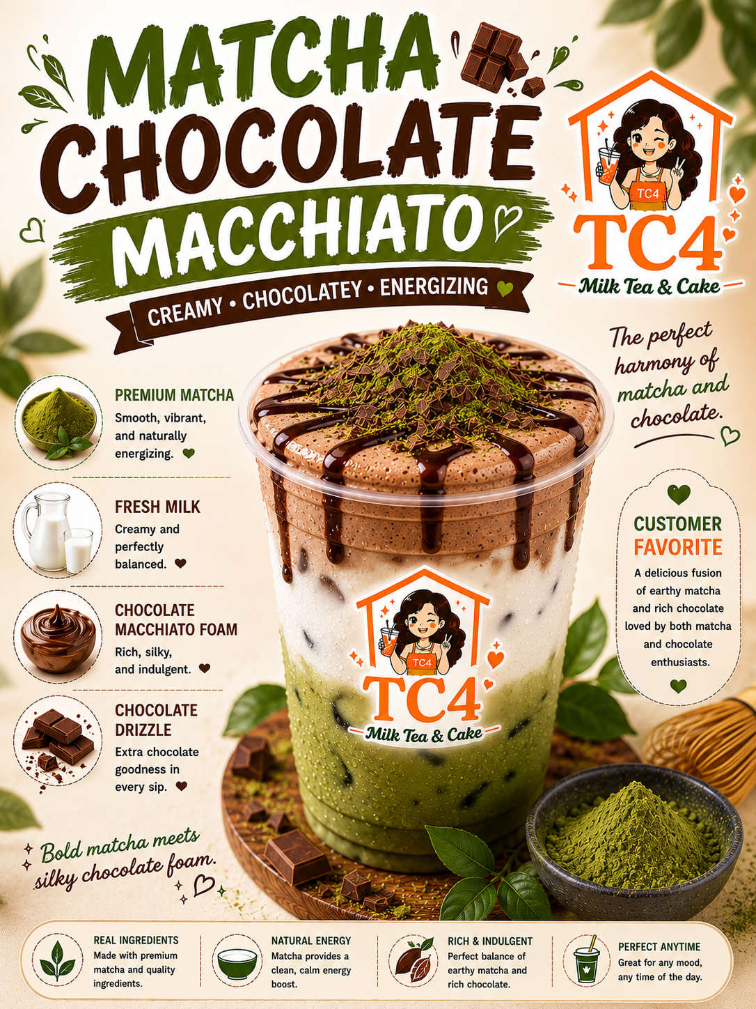 Matcha Chocolate Machiato at Tiệm Cô Tư (TC4) | Vietnamese Restaurant in Charlotte, NC 28269 | YourMenu® Online Ordering