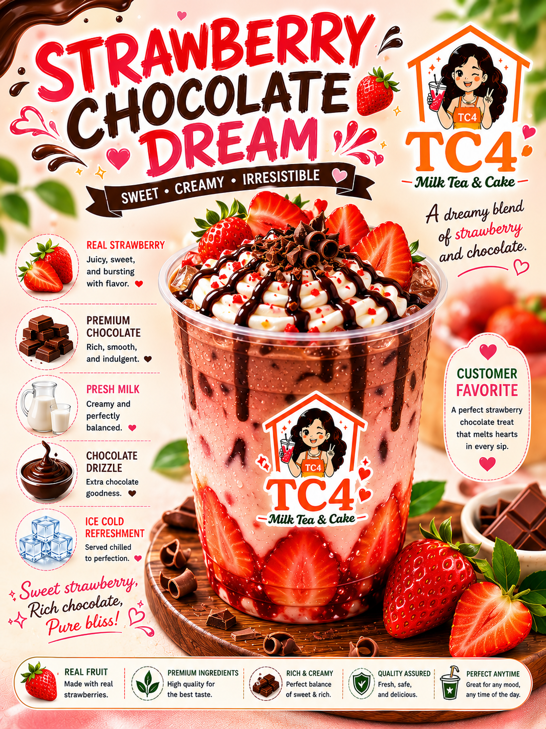 Strawberry Chocolate Dream at Tiệm Cô Tư (TC4) | Vietnamese Restaurant in Charlotte, NC 28269 | YourMenu® Online Ordering