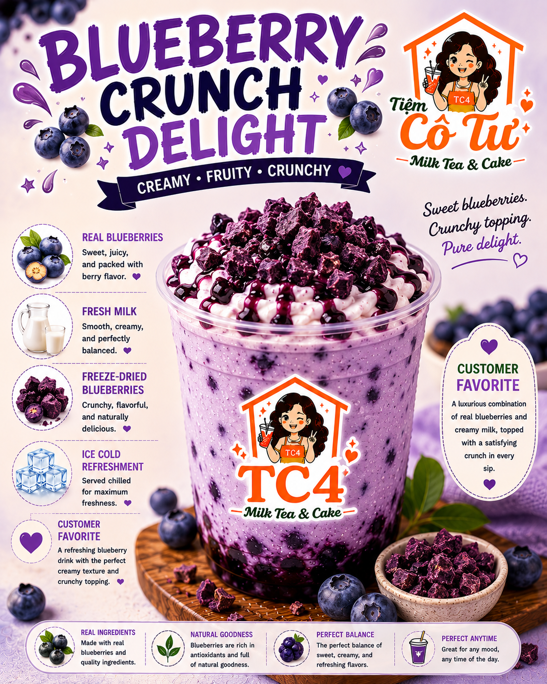 Blueberry Crunch Delight at Tiệm Cô Tư (TC4) | Vietnamese Restaurant in Charlotte, NC 28269 | YourMenu® Online Ordering