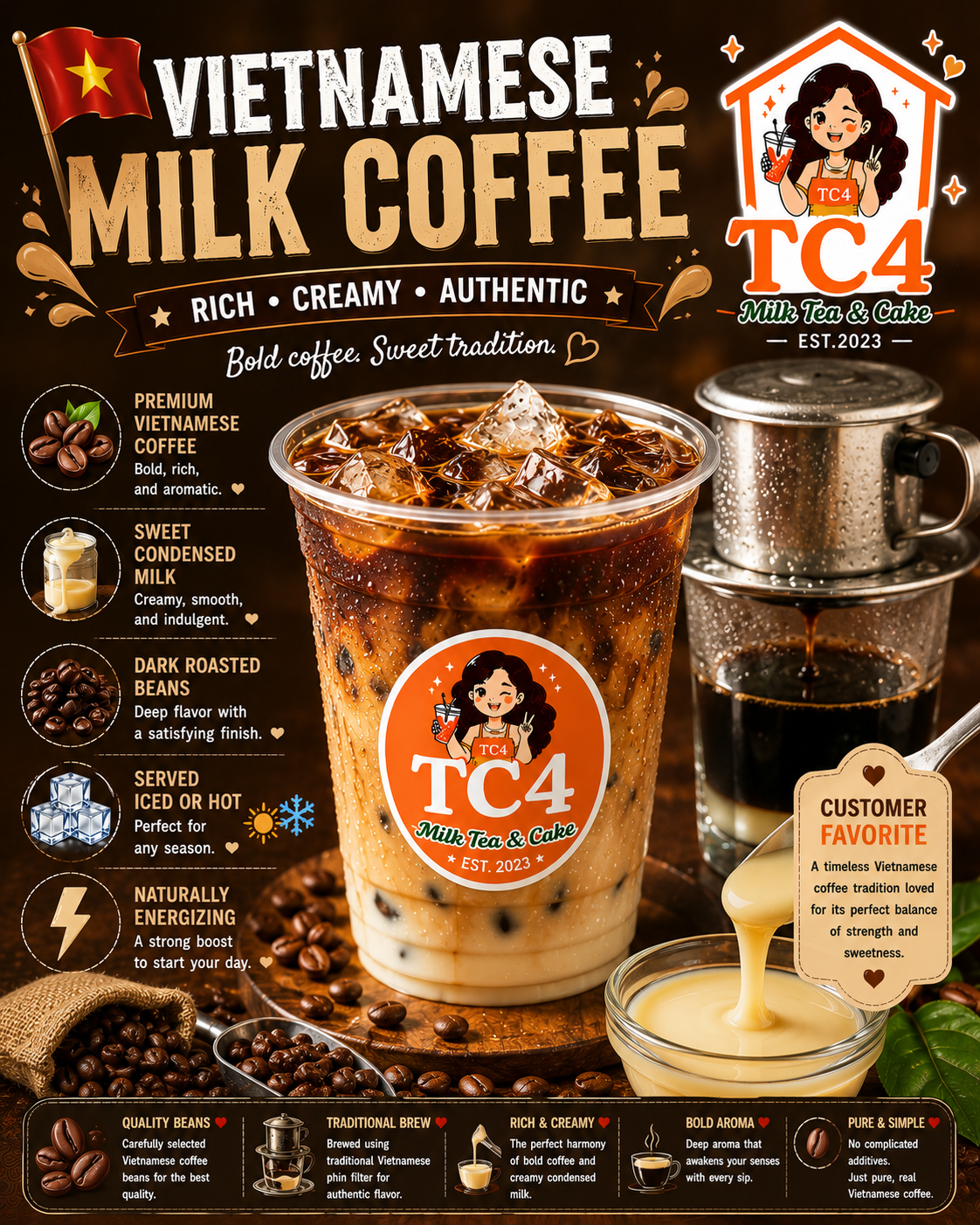 Vietnamese Milk Coffee at Tiệm Cô Tư (TC4) | Vietnamese Restaurant in Charlotte, NC 28269 | YourMenu® Online Ordering