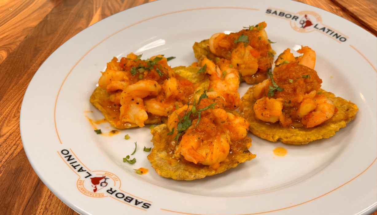 TOSTONES CON CAMARONES at Sabor Latino Restaurant | Boynton Beach in Boynton Beach, FL 33426 | YourMenu® Online Ordering