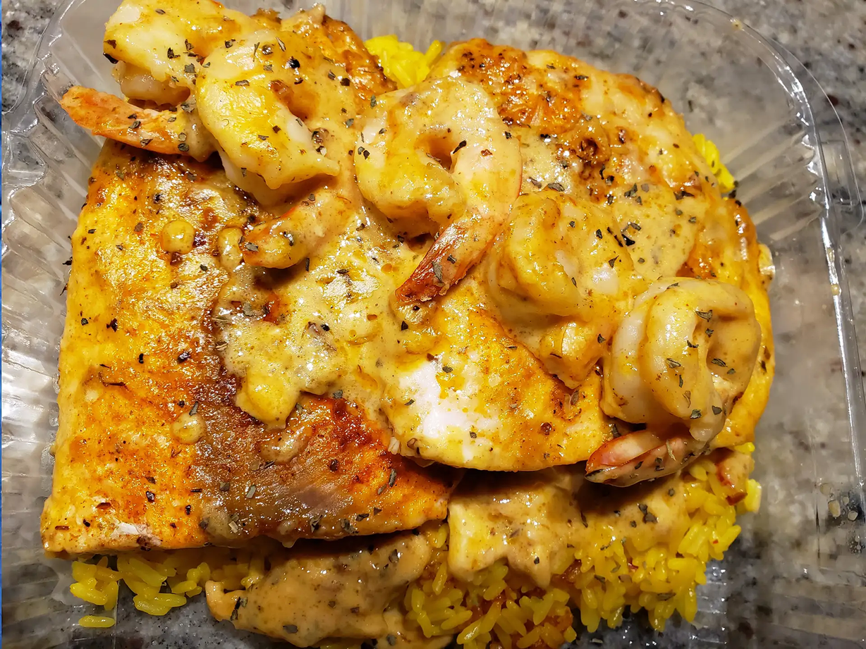 Cajun Salmon with Shrimp at Ka Ribbean Fire in LA PLATA, MD 20646 | YourMenu® Online Ordering