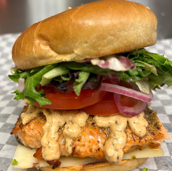 Salmon Burger & Side at STREET EATZ EXPRESS (RAILROAD SQ) in TALLAHASSEE, FL 32310 | YourMenu® Online Ordering
