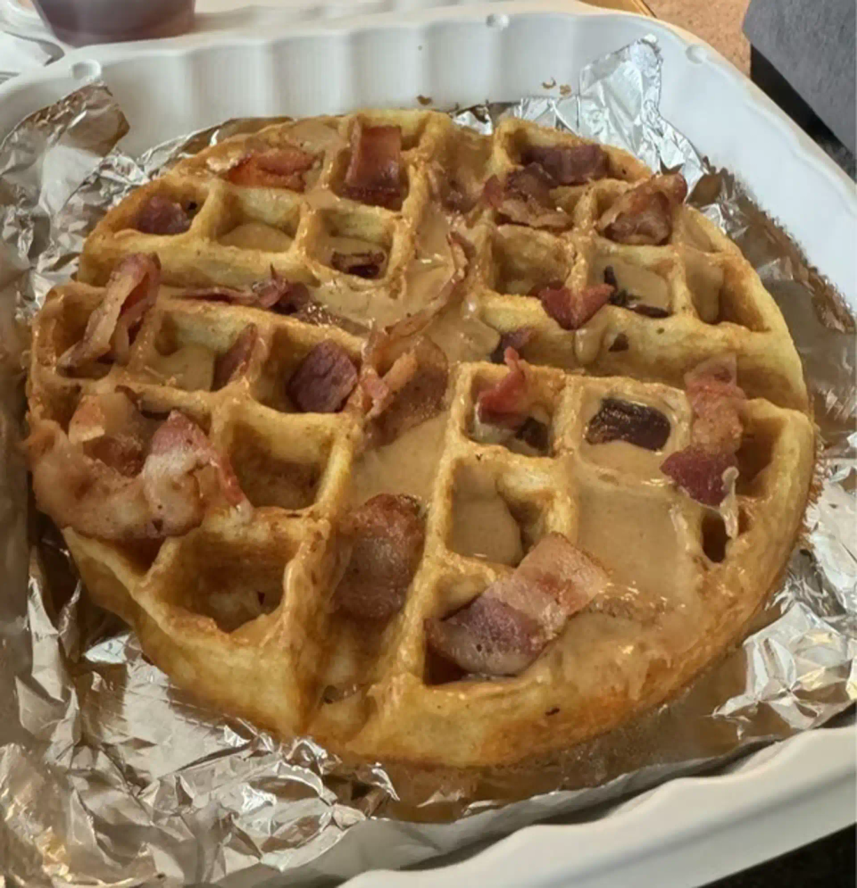 Peanut Butter Bacon Waffle at Rise Cafe - Mooresville in Mooresville, NC 28115 | YourMenu® Online Ordering