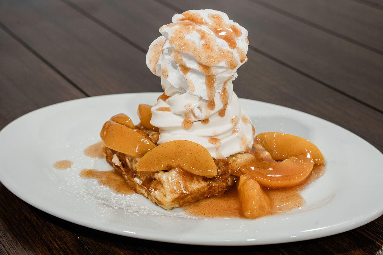 Peaches & Cream Waffle at Grandma's Ice Cream & Waffles in ROCKVILLE, MD 208501394 | YourMenu Online Ordering