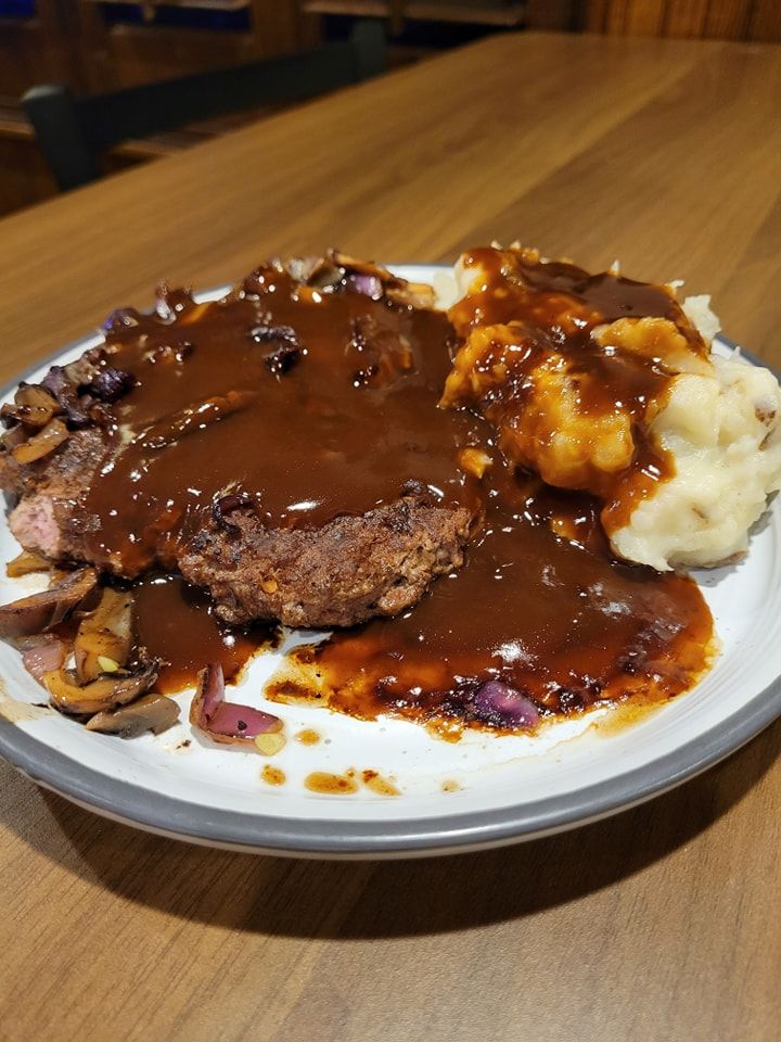 Hamburger Steak at RISING APPALACHIA @ Deer Ridge Mountain Resort Open Friday-Saturday 4p-10p (Pick up orders in Lounge)  in GATLINBURG, TN 37738 | YourMenu Online Ordering