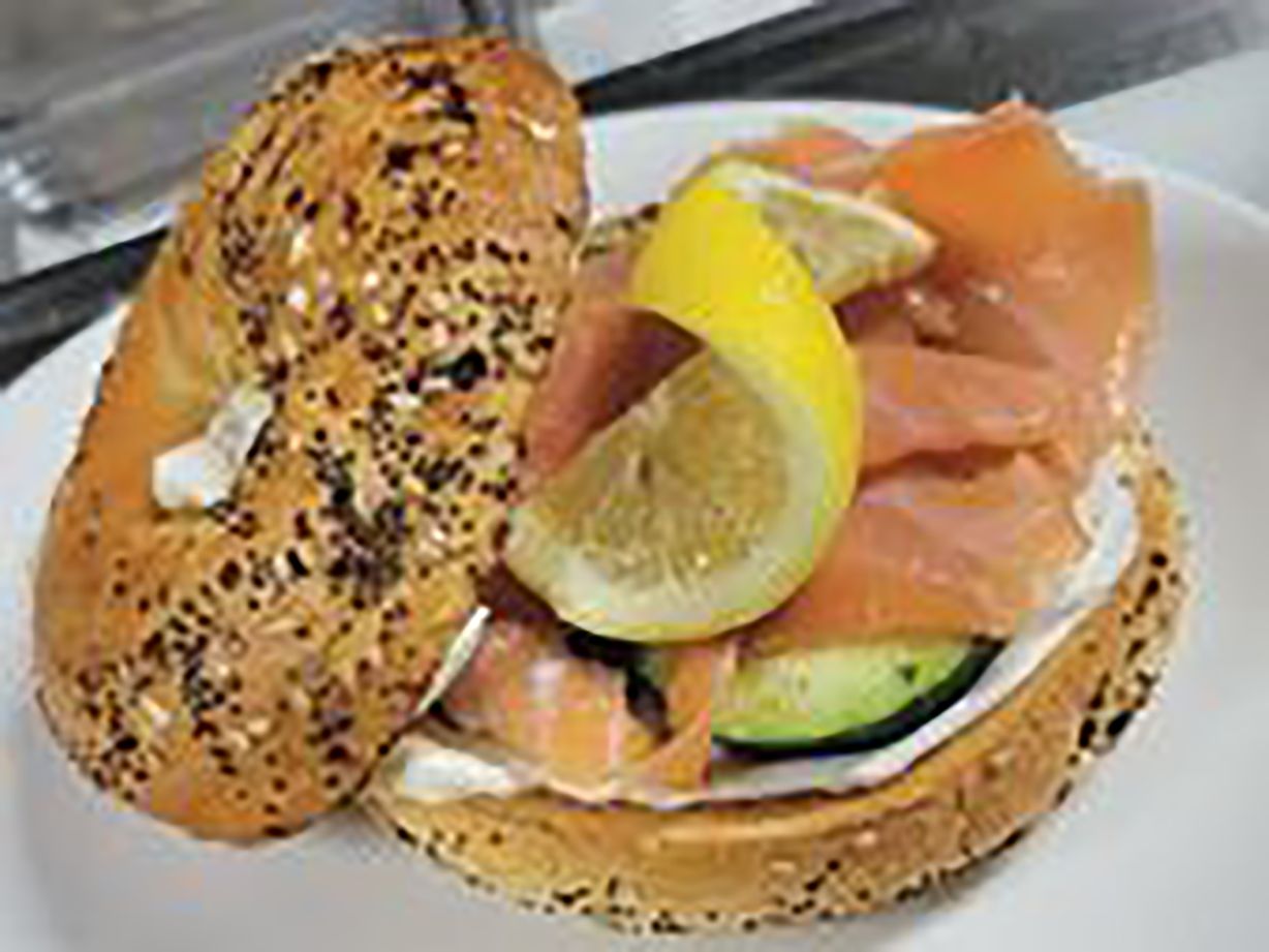 Smoked Salmon / Cream Cheese Sandwich On Everything Bagel at Oakland Coffee & Juice Bar in OAKLAND PARK, FL 33334 | YourMenu Online Ordering