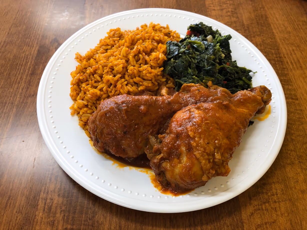 Jollof rice w/ chicken & a side at Jodeem African Cuisine in Greenbelt, MD 20770 | YourMenu Online Ordering Jollof rice w/ chicken & a side at Jodeem African Cuisine in Greenbelt, MD 20770 | YourMenu Online Ordering