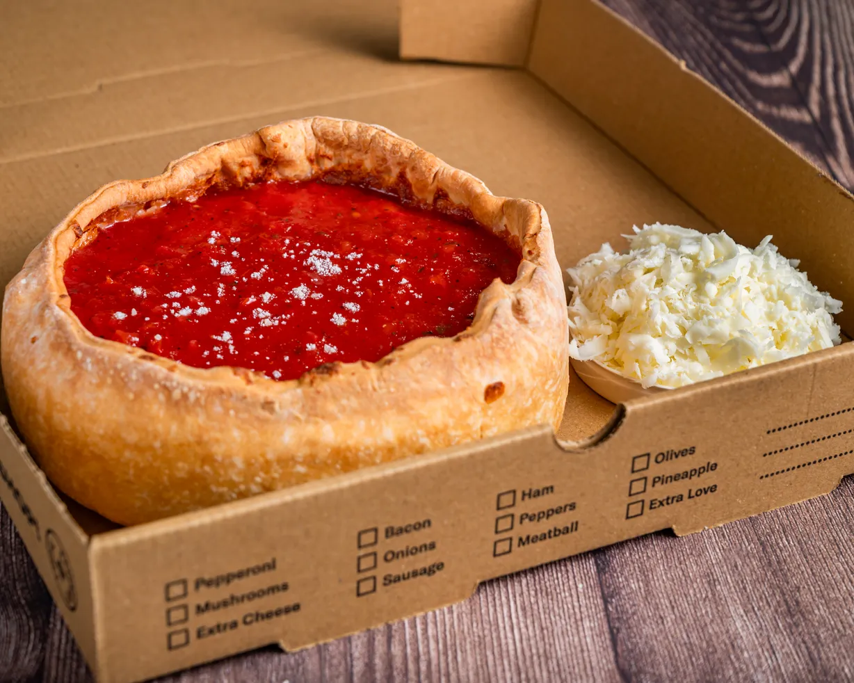 Cheese Chicago Deep Dish Pizza at Deeplicius Pizza in Coral Gables, FL 33134 | YourMenu® Online Ordering