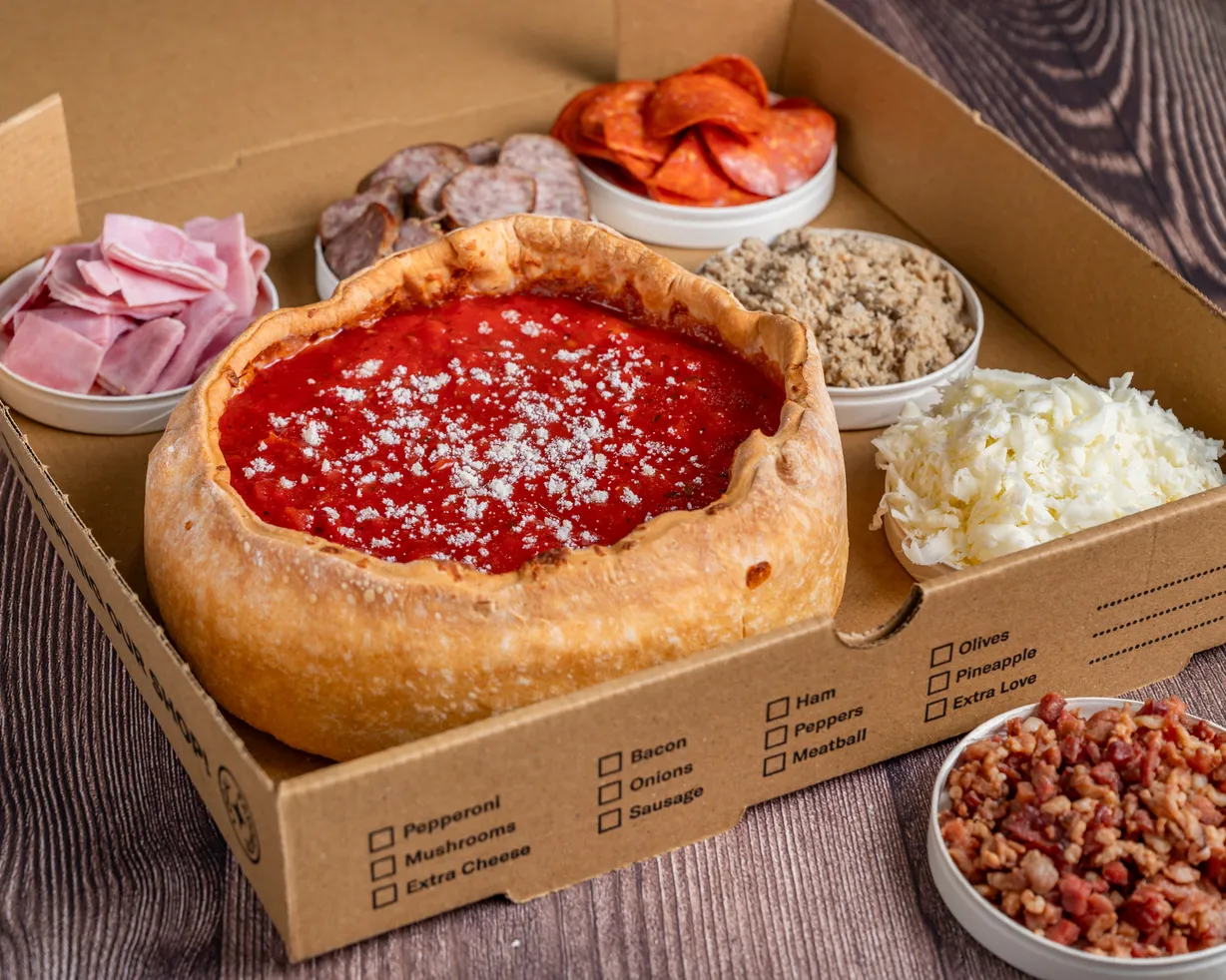 Meat Lover Chicago Deep Dish Pizza at Deeplicius Pizza in Coral Gables, FL 33134 | YourMenu® Online Ordering