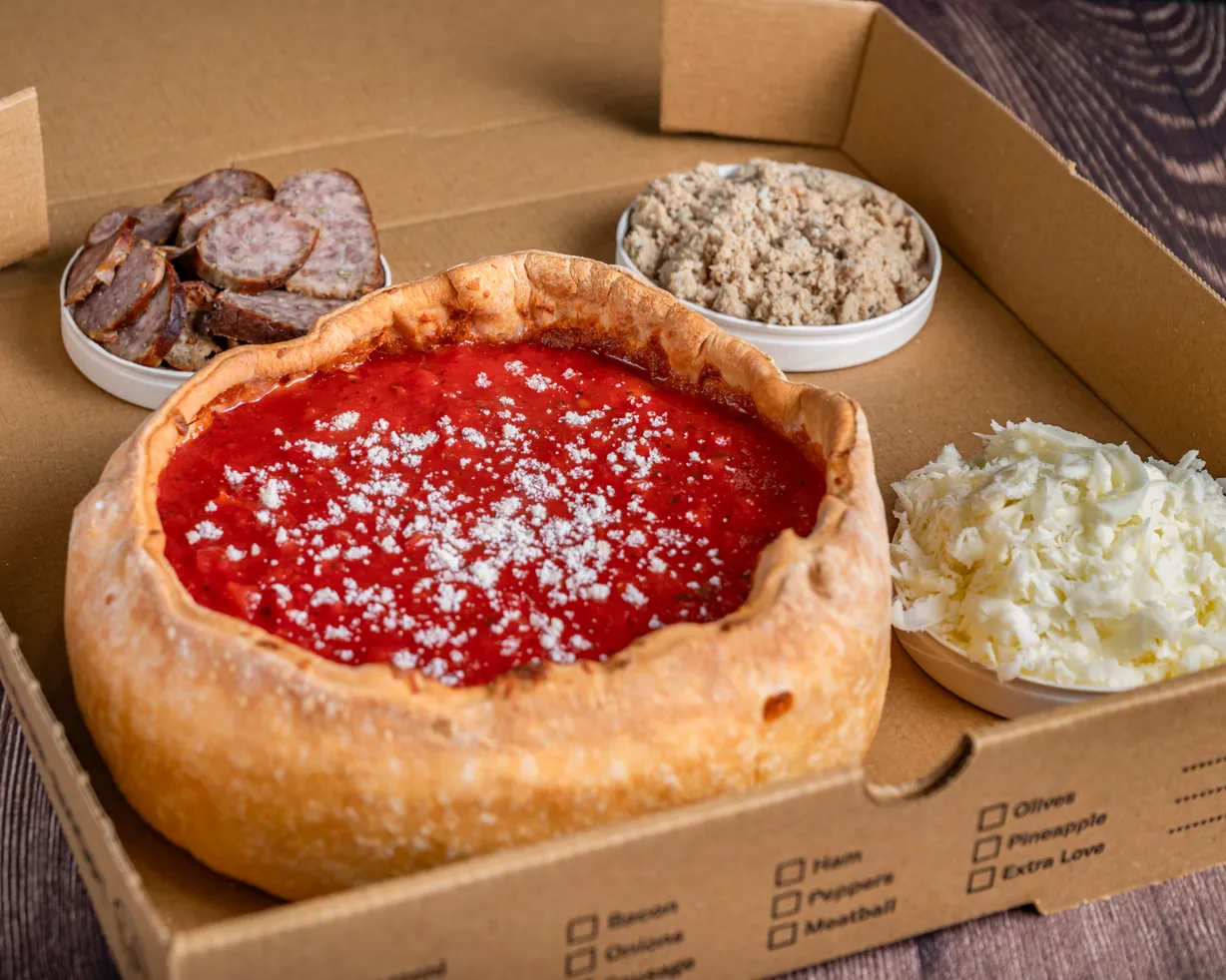 Original Chicago Deep Dish Pizza at Deeplicius Pizza in Coral Gables, FL 33134 | YourMenu® Online Ordering